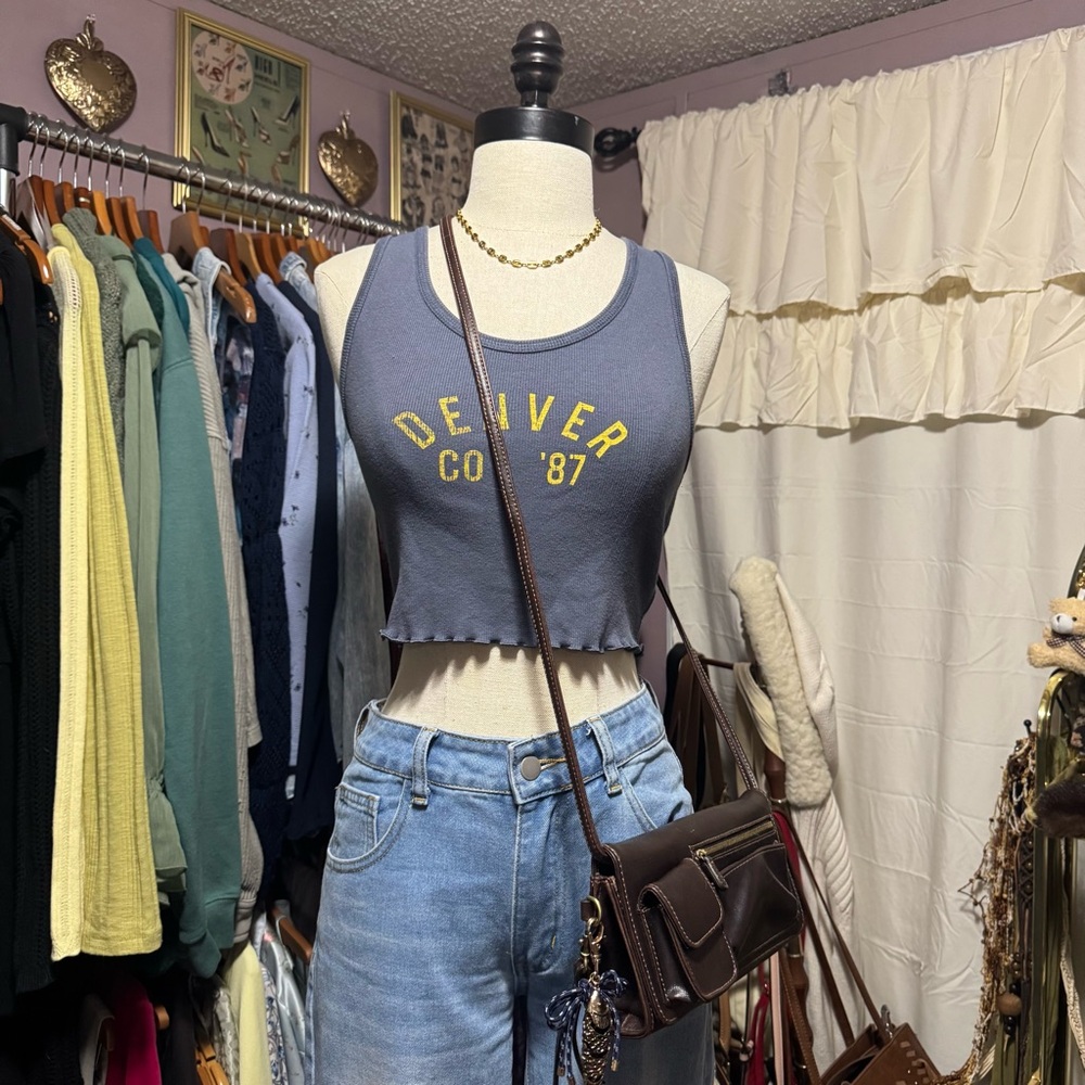 Aeropostale Blue Crop Top with Yellow Print